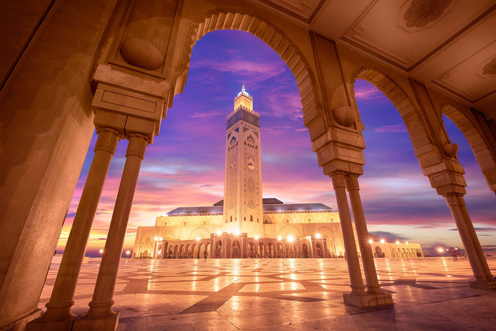 Hassan II Mosque at sunset · Casablanca